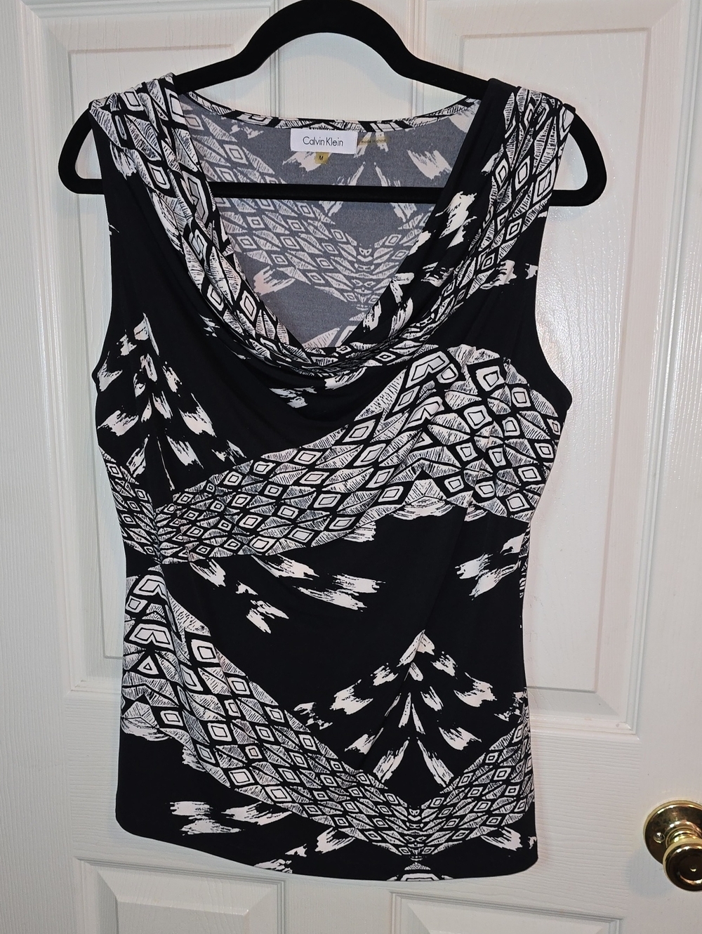 Calvin Klein Black & White Printed Cowl Neck Camisole